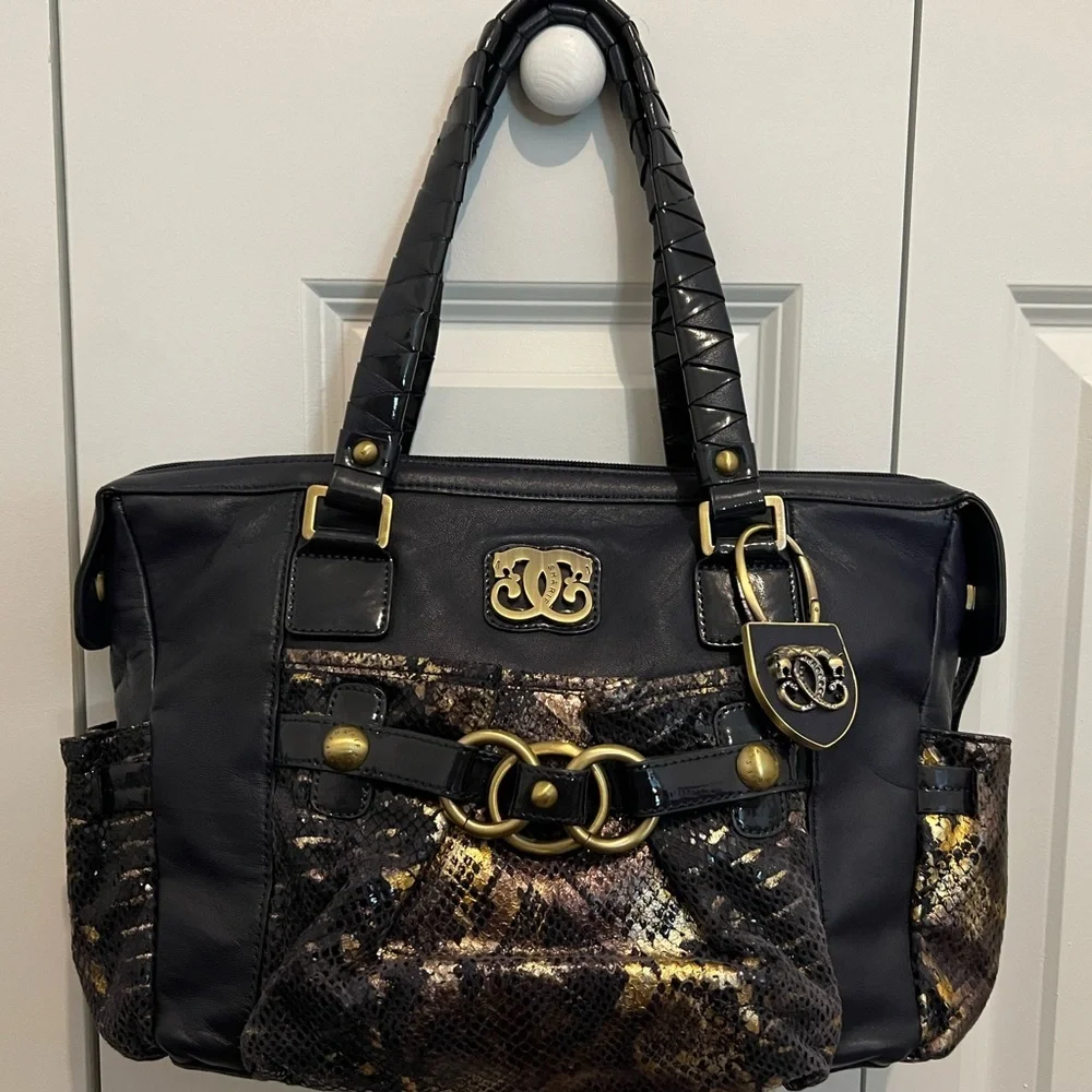Sharif 1827 navy blue with gold snake skin leather handbag